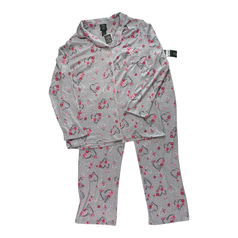 NWT Laura Ashley Pajama Set L‎ Floral Heart Loungewear Romantic Cottage Country